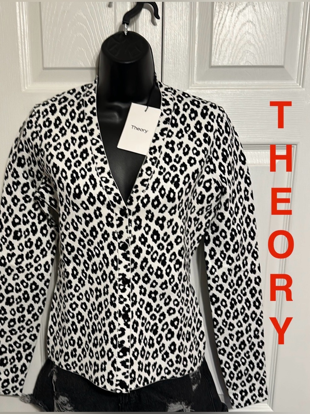 Theory | NWT | Black/White Animal Print Button Front Cardigan - Women’s Small